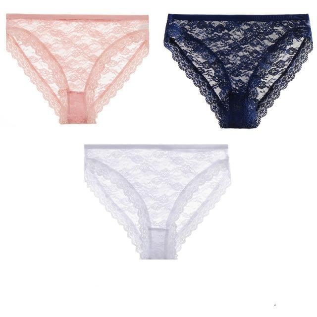 Calcinha De Renda Floral Transparente Kit 3pcs