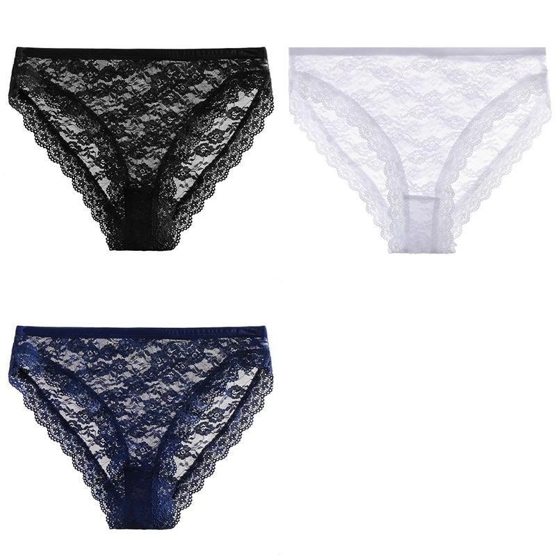 Calcinha De Renda Floral Transparente Kit 3pcs