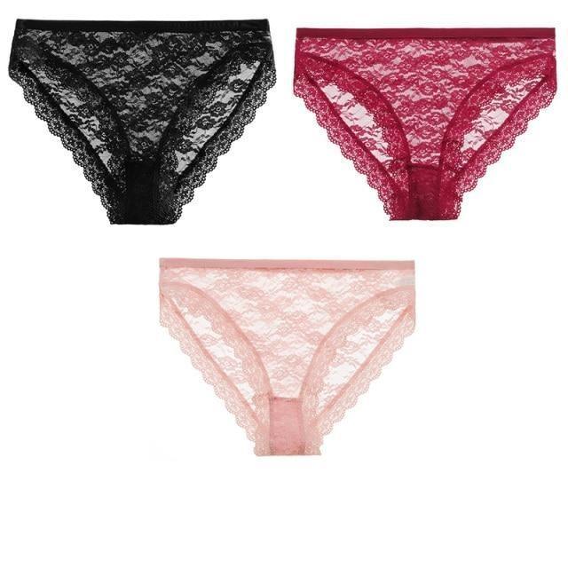 Calcinha De Renda Floral Transparente Kit 3pcs